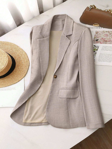 2025 Summer Women's Outerwear, European and American Cross-Border New Design, Solid Color Stand Collar Suit, Loose Single Button, Slim Fit Women's Suit