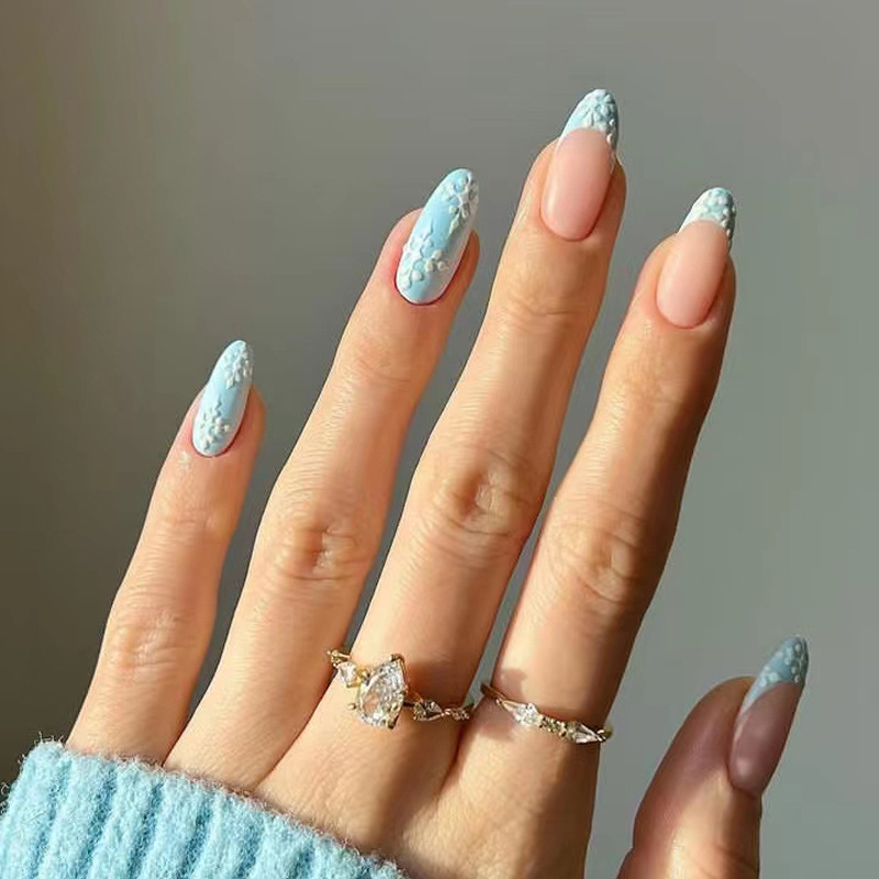 Christmas Mint Almond Premium Wearable Manicure Light Blue Fake Nails Detachable Snowflake Nail Art Wholesale Nail Christmas Mint Almond Premium Wearable Manicure Light Blue Fake Nails Detachable Snowflake Nail Art Wholesale Nail