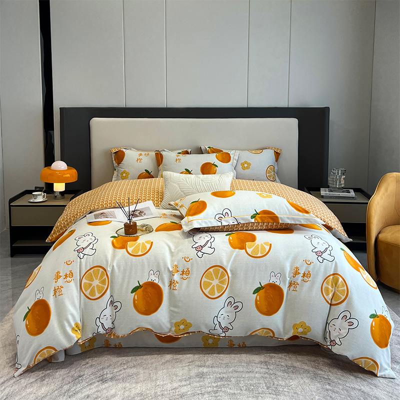 Nuevo juego de cuatro piezas de lana gruesa y cepillada, ropa de cama de edredón de impresión de lujo ligero para el hogar, ropa de cama de otoño e invierno al por mayor