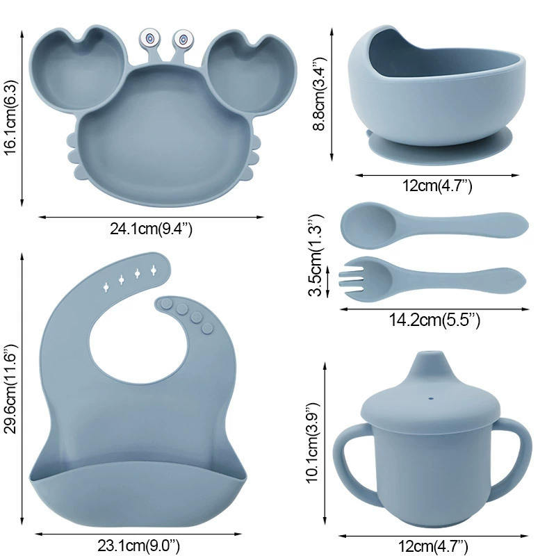 Children's silicone dinner plate, cartoon tableware, pacifier, straw, glass, set