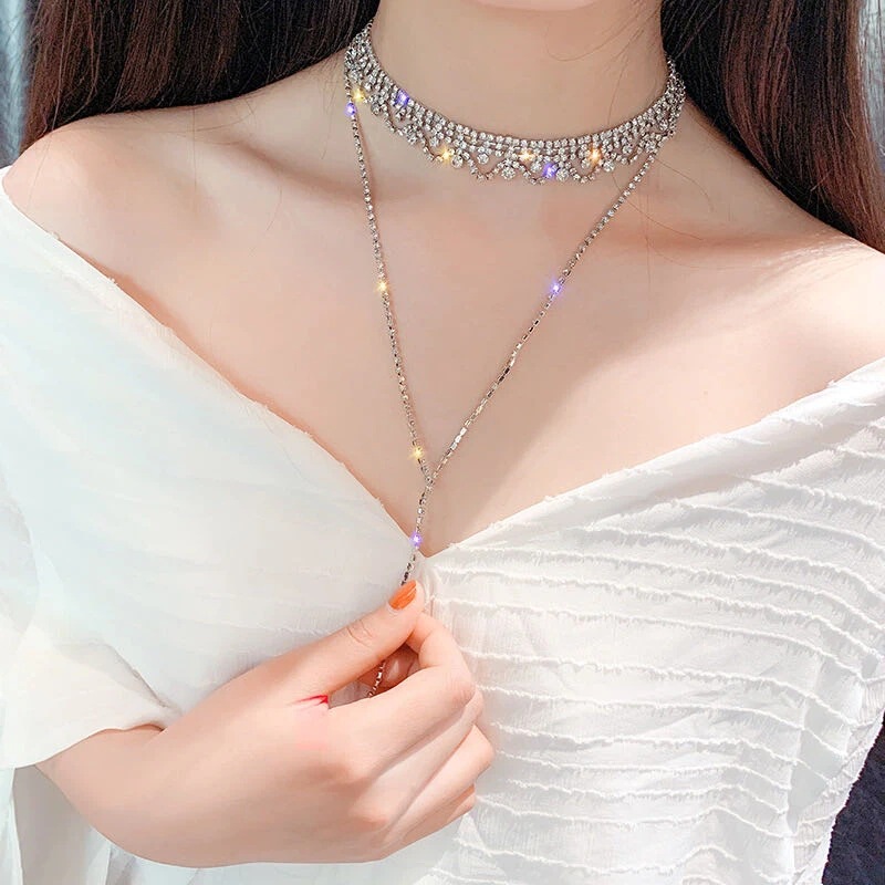 European and American Fashion Sexy Shiny Rhinestone Tassel Necklace choker T-word Necklace Jewelry Sexy Bone Chain for Women European and American Fashion Sexy Shiny Rhinestone Tassel Necklace choker T-word Necklace Jewelry Sexy Bone Chain for Women