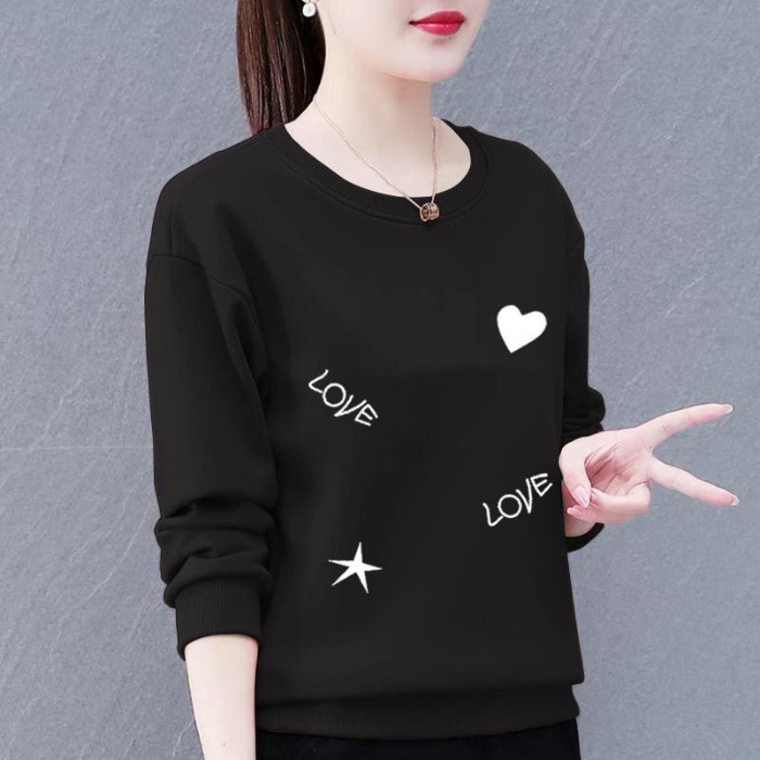 Estilo coreano suéter de las mujeres ropa de mujer 2023 nueva suelta impresa mamá desgaste adelgazamiento cuello redondo manga larga superior para las mujeres image 11