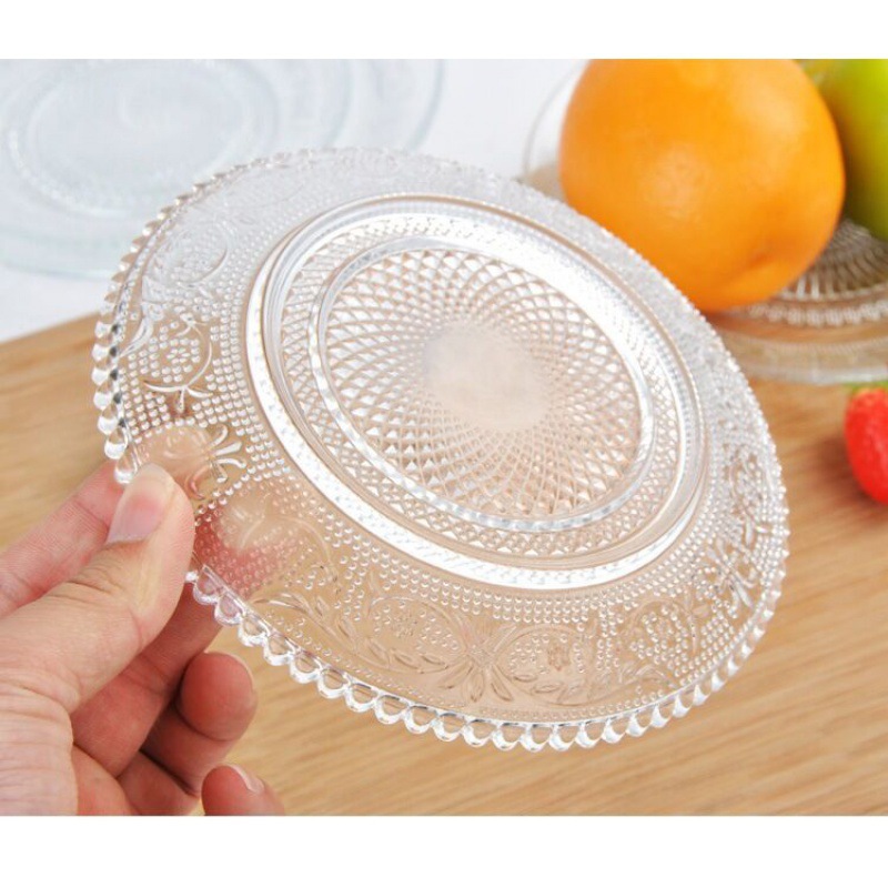 Placa de fruta seca de perla Placa de fruta transparente plato de té redondo de vidrio blanco plato de aperitivo plato de ensalada plato de aperitivo