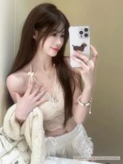 辣妹系带挂脖吊带背心女蕾丝内搭叠穿带胸垫美背一体内衣打底上衣