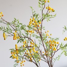 北欧风马桑果仿真带叶假树枝 艺术装饰摆件仿真花批发