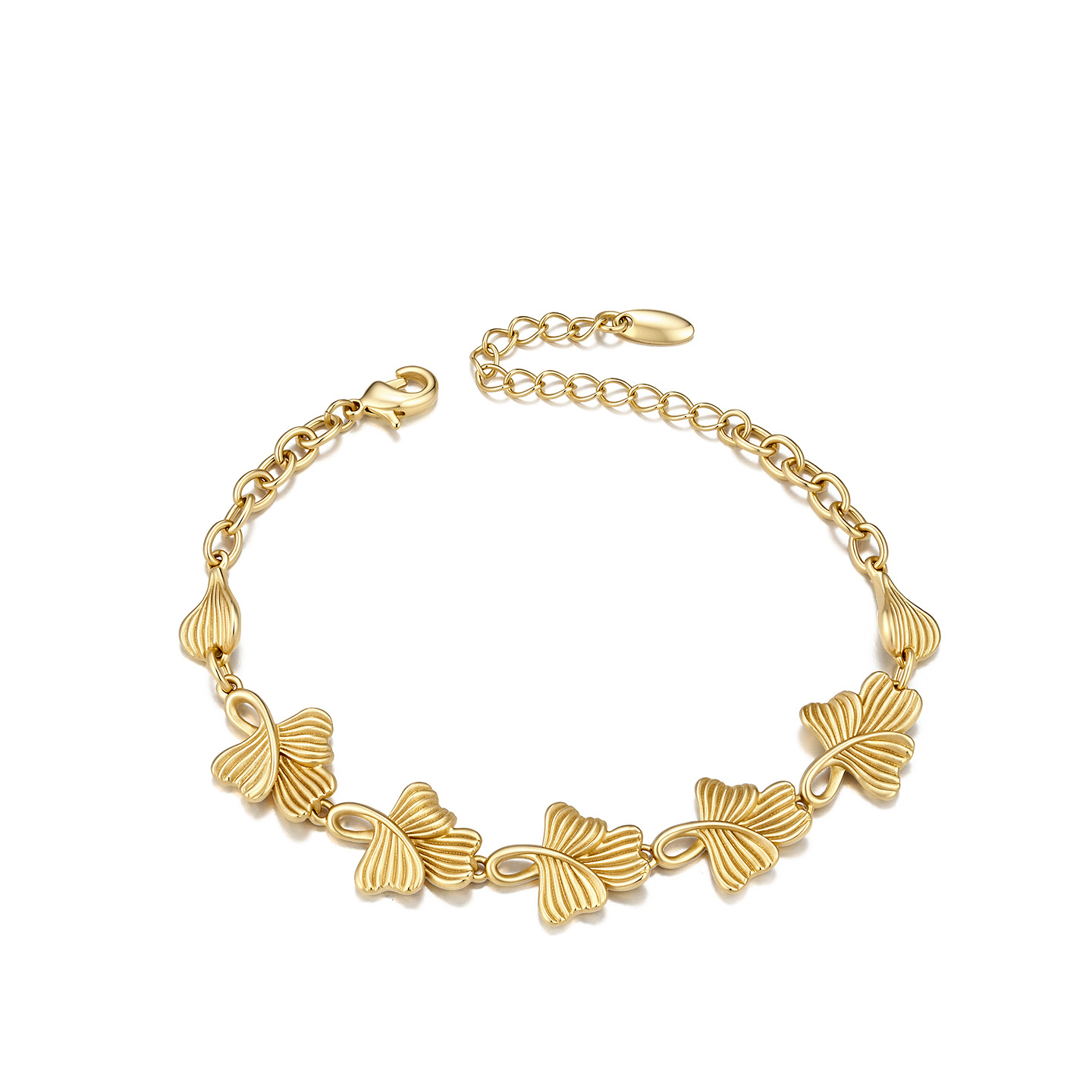 Pulsera de Hoja de Ginkgo 24K de Acero Inoxidable para Mujer