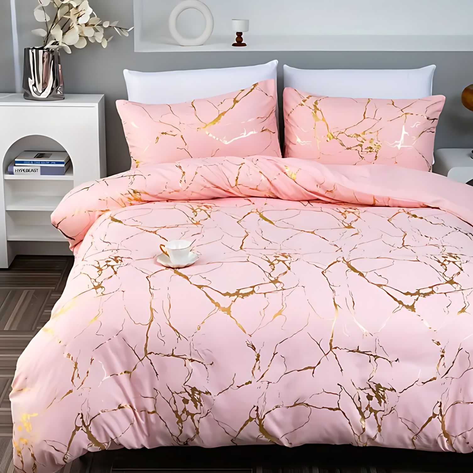 TEMU / JIT estilo transfronterizo clásico texturas de lámina de oro impresión digital 3D colcha suave funda de almohada kit