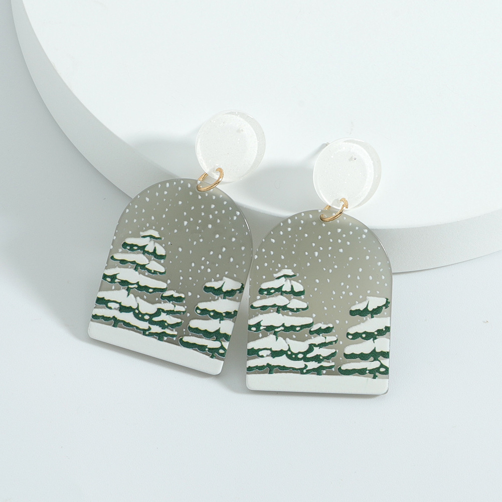 10g Weight Drop Earrings Classification Fashion Christmas Tree Snowflake Plastic Resin Printing Women's Drop Earrings 1 Pair