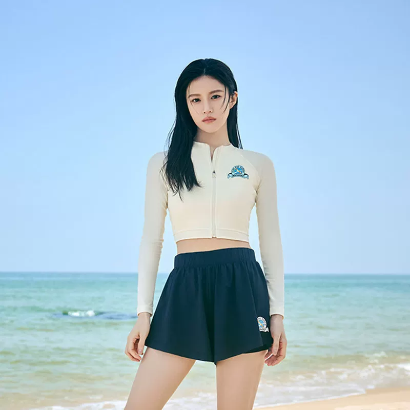 Brand quick dry long-sleeve for leisure, split swimwear, sun protection, fitted