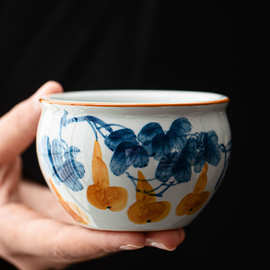 高档主人杯杯功夫茶杯单个草木灰手绘葫芦杯陶瓷品茗杯对杯