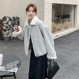 韩系减龄加厚毛绒外套女工装风2025冬季新款学院风百搭羊羔毛棉服
