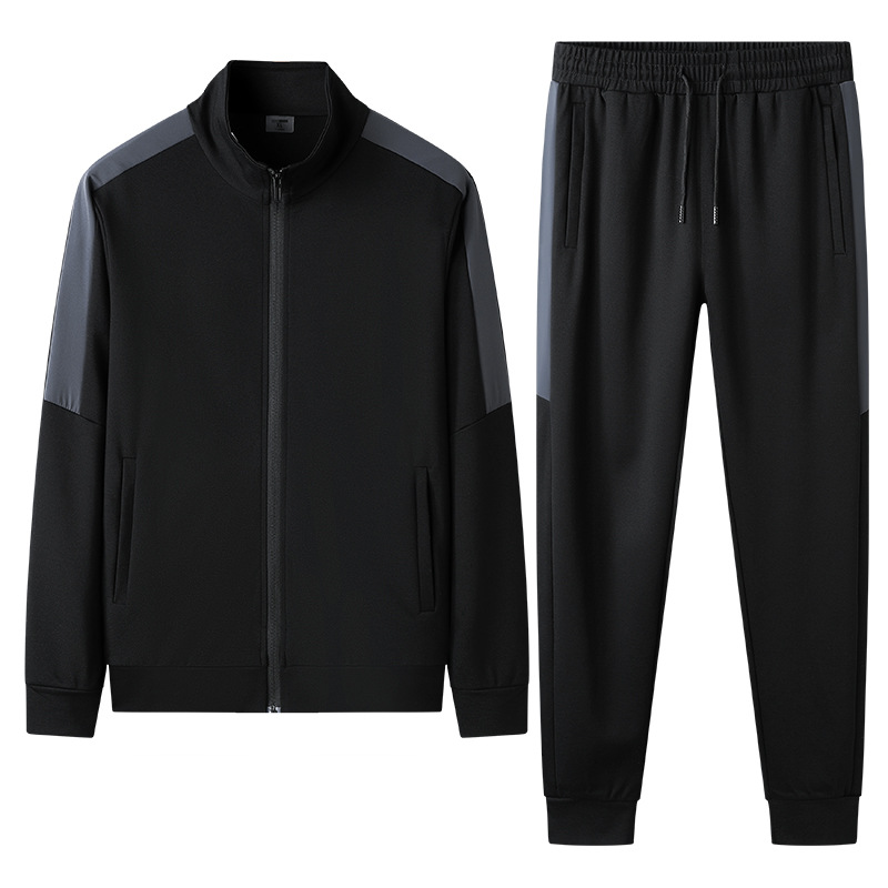 斐勒凯针织男式休闲运动套装立领拼色开衫卫衣中年跑步运动套装