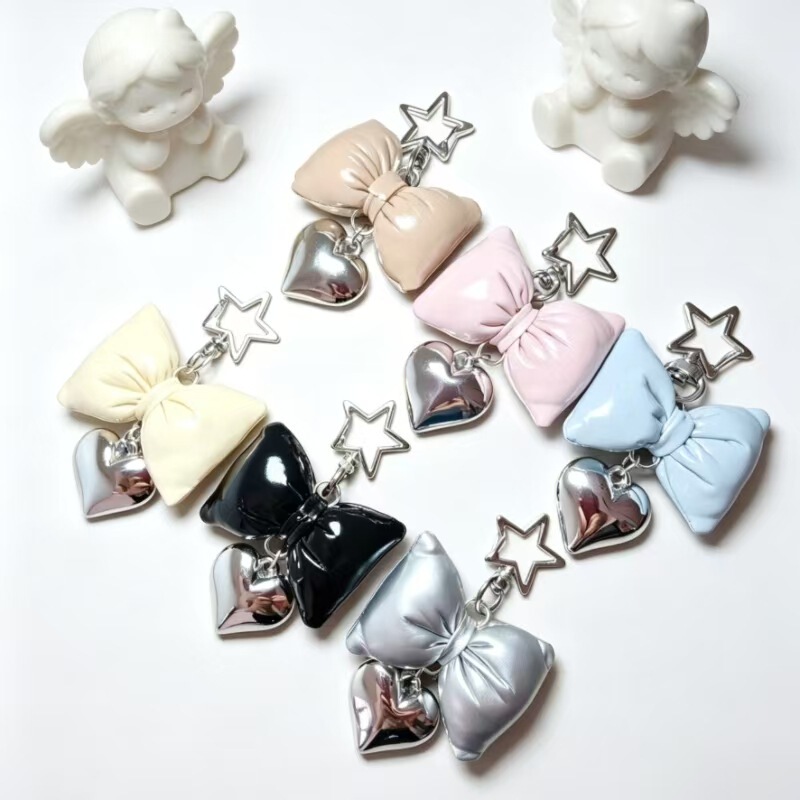 Ins Bowknot Heart Pendant, Personalized Versatile Five-Pointed Star Ornament, Bag Keychain, Cartoon Keychain
