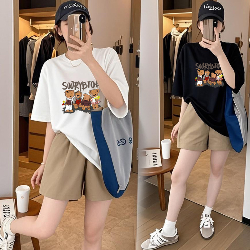Internet Celebrity Cute and Sweet Age-Reducing Maternity Tops for Summer Outer Wear Thin Casual Loose Short-Sleeved T-Shirts Summer Two-Piece Internet Celebrity Cute and Sweet Age-Reducing Maternity Tops for Summer Outer Wear Thin Casual Loose Short-Sleeved T-Shirts Summer Two-Piece