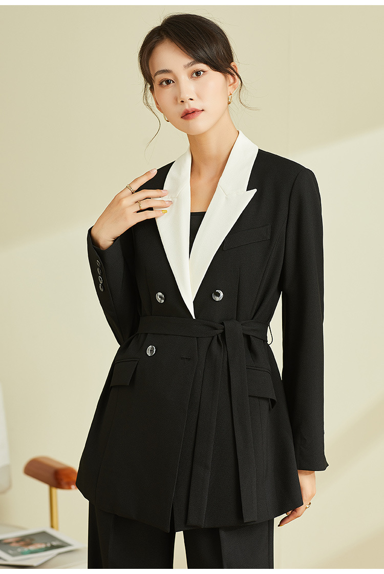 Áo blazer nam cổ chữ V thiết kế dây buộc, chất liệu vân, form slim — Màu Đen (không có cổ áo) chi tiết 23