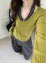 挂脖春秋款超细长袖假两件