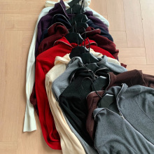 羊毛混纺拉链帽衫开衫运动休闲风女装新款批发四季青南油薄款