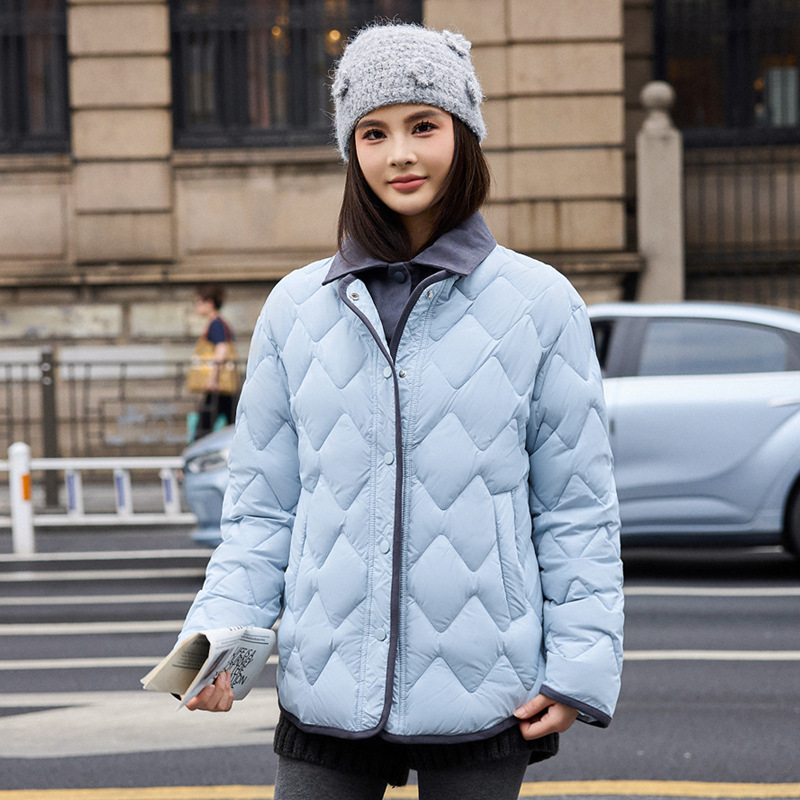 Retro americano pequeño viento de color contraste de algodón borde vestido de moda de invierno para hombres y mujeres cuadrillas sueltas chaqueta de solapa ligera lotes image 7