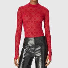 Marine EP四叶草+月牙植绒LOGO新品打底衫弹性半透性感墨绿上衣