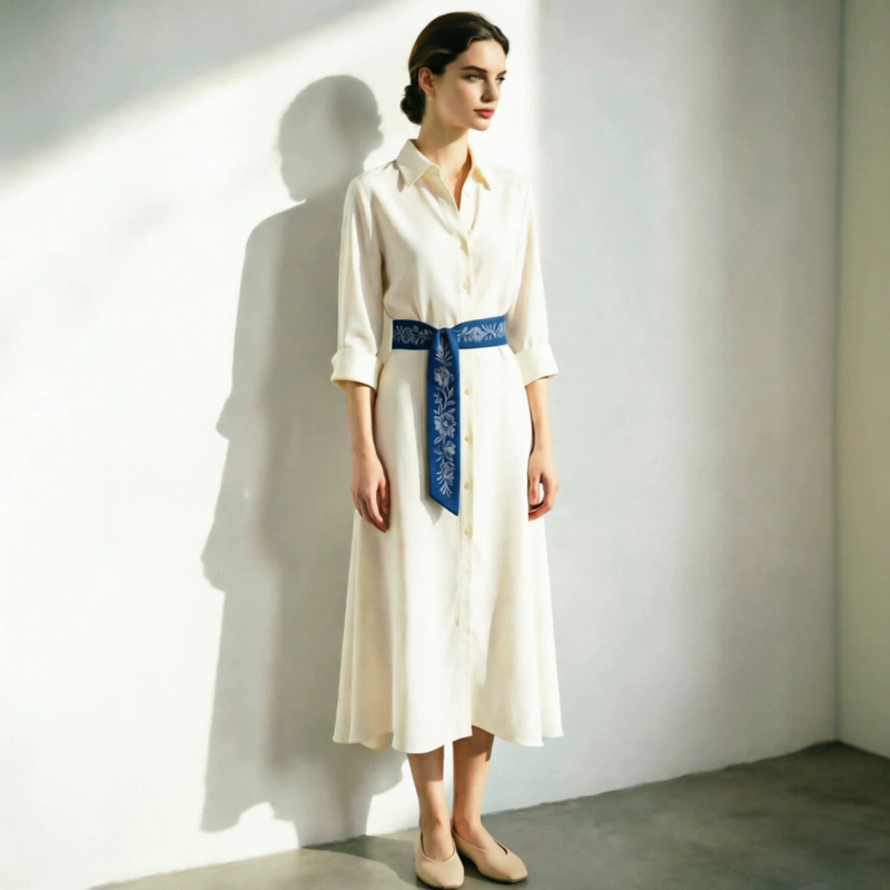 Myst&Za Women's Clothing 2026 Spring and Summer New Cross-Border Fashion Elegant Silk Satin Texture Dress with Belt