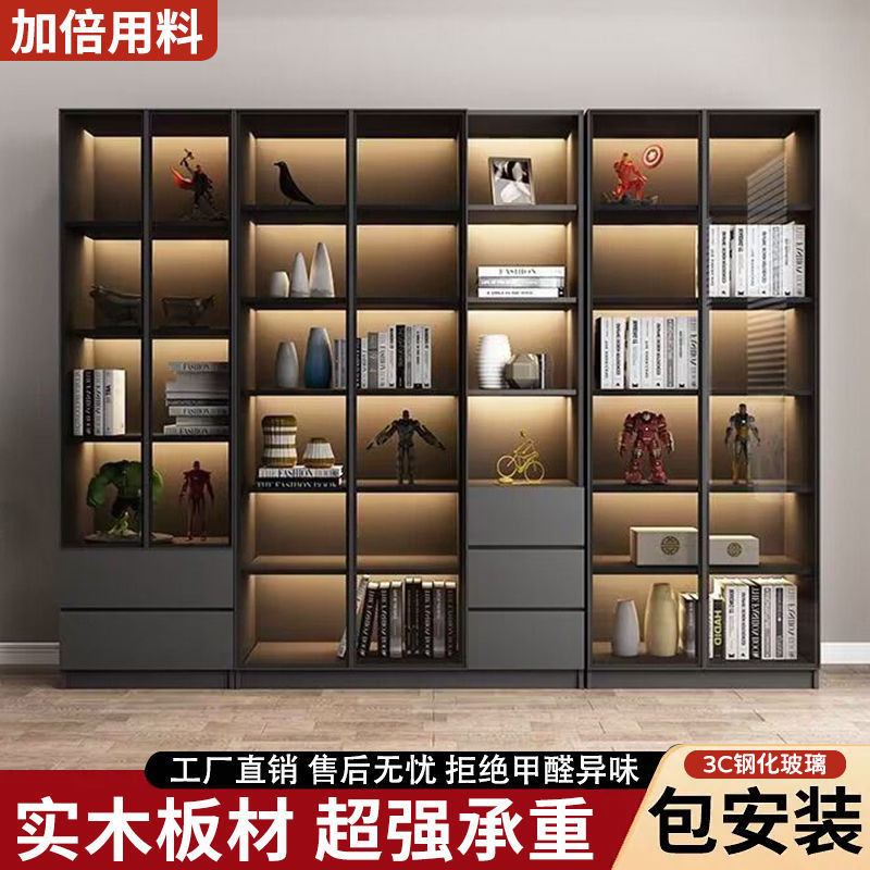 手办玻璃展示柜书柜储物柜玻璃门实木ins风落地柜家用收纳柜轻奢