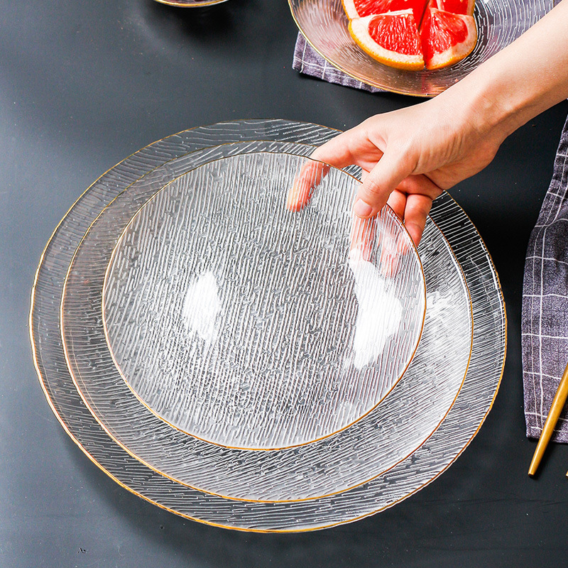 Japanese-style Cross-grain Glass Plate Internet-famous Household Transparent Tableware Fruit Plate Western-style Salad Bowl Dinner Plate Exquisite Dish Japanese-style Cross-grain Glass Plate Internet-famous Household Transparent Tableware Fruit Plate Western-style Salad Bowl Dinner Plate Exquisite Dish