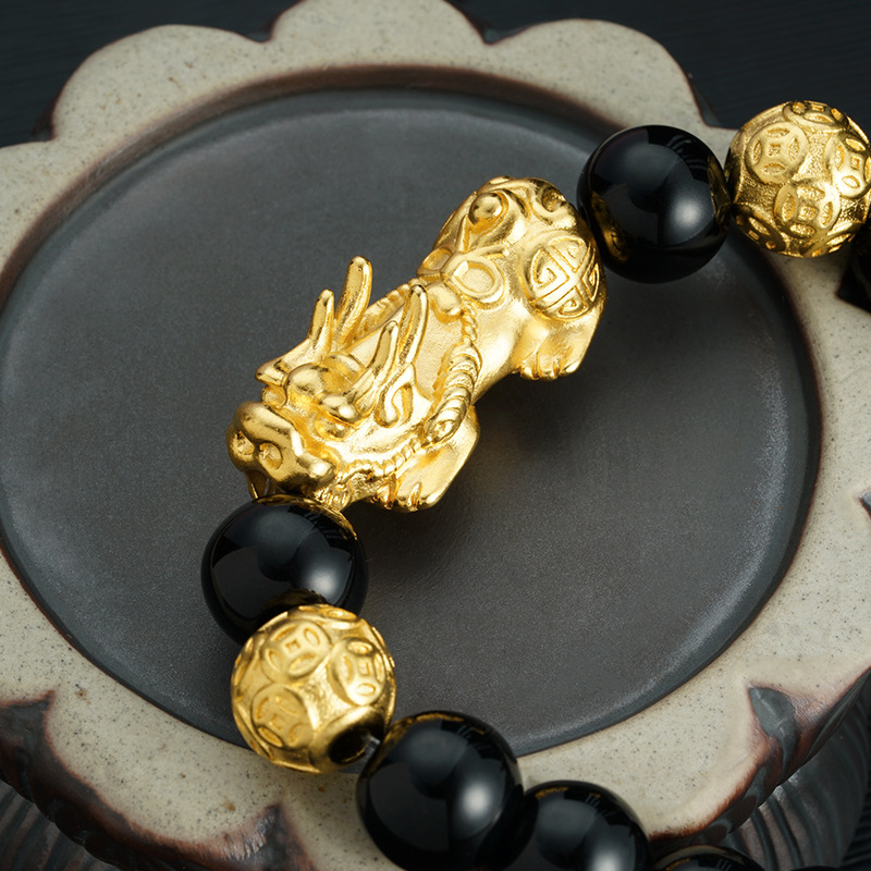 Pulsera de oro de Vietnam hombres y mujeres estilo nacional piedra negra vino rojo imitación oro cuentas accesorios de joyería fábrica suministro directo al por mayor