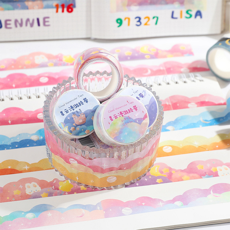 Cinta de encaje, cuenta de mano de nube de fantasía, con pegatinas de cuenta de mano y borde de papel, pegatinas de paisajismo de decoración de corazón de niña linda