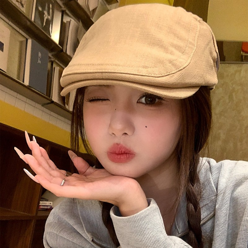 日系复古文艺前进帽女2025新款休闲气质百搭报童帽显脸小贝雷帽子|undefined