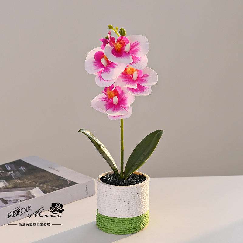 Flores falsas 4 sensación de orquídeas mariposa pequeña flor de bonsai decoración interior adornos flores artificiales imitación de maceta image 7