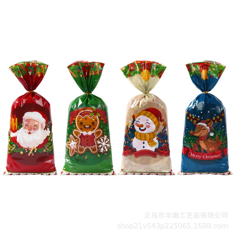 跨境圣诞礼品袋节日糖果包装袋圣诞老人圣诞树印花小零食包装袋子|undefined