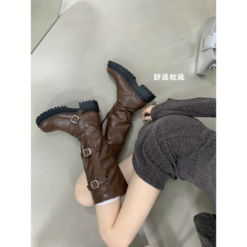2025秋新款英伦风长靴子女马丁靴小个子厚底长筒不过膝高筒骑士靴|undefined