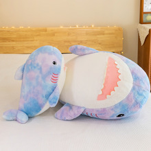 亚马逊货源呆萌彩彩鲨鱼毛绒玩具抱枕软体靠枕安抚儿童玩偶海豚公