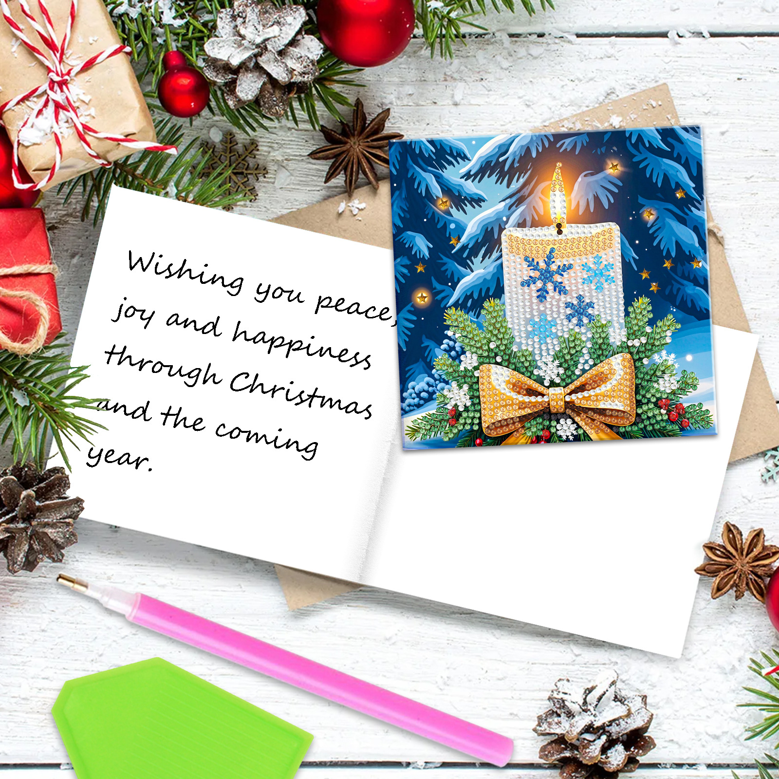 Explosiones transfronterizas de Navidad multiserie de tarjetas de felicitación puntuales hechas a mano 9 conjuntos de sobre de diamante 6 conjuntos de dibujos animados