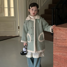 女童皮毛一体外套秋冬2025新款韩版大童羊羔绒大衣加厚中长款棉袄