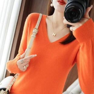 2025 Spring New Solid Color V-Neck Knitted Base Shirt Pullover Slim Sweater Thin Styline Interior