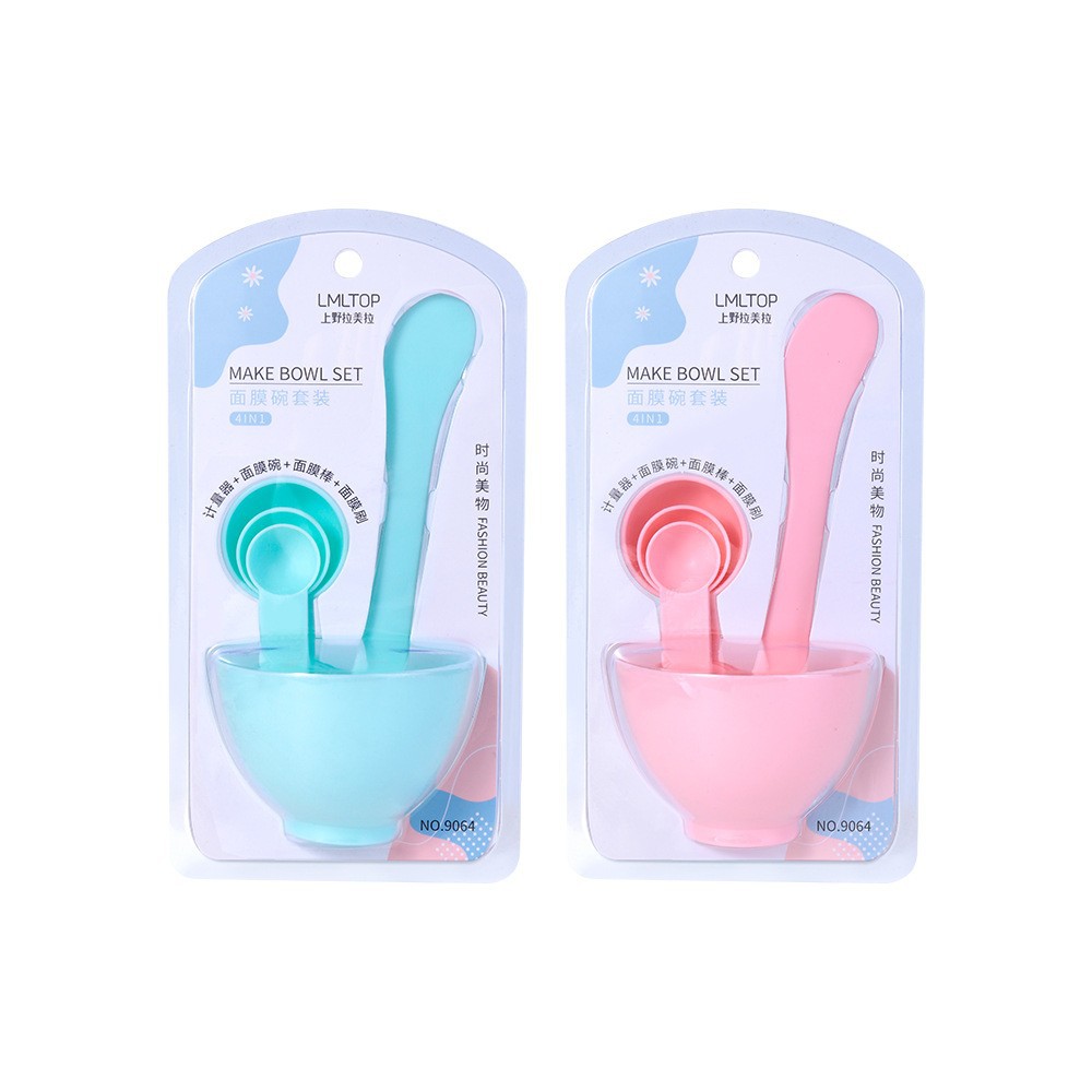 Juego de seis piezas de herramientas para mascarillas faciales Lamela: tazón, aplicador, brocha, cuchara para mascarillas, modelo 9064, mismo modelo que en salones de belleza.