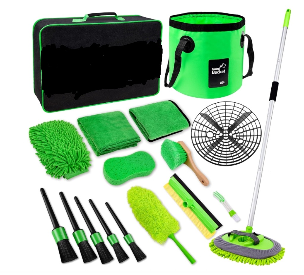 Juego de limpieza de lavado de autos de 16 piezas cepillo de taladro eléctrico cepillo de cubo de rueda cepillo de hueco de aire acondicionado guantes de esponja kit de limpieza de autos