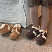 QQO童鞋 2025年冬季新款儿童羊羔毛棉鞋男女童加绒保暖真皮毛毛鞋