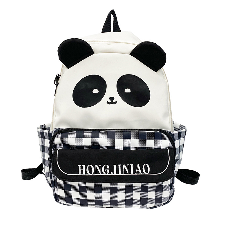 Nuevo cuadrícula universal mochila de chicas ociosas lindas caricaturas pandas mochila de escolares para estudiantes de secundaria primaria y secundaria