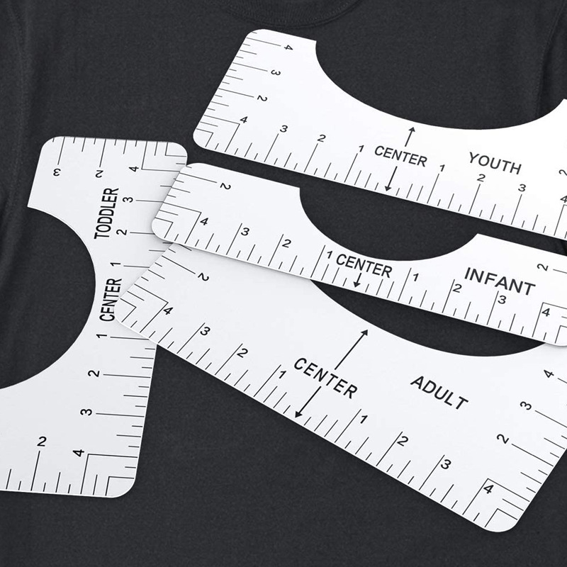 Crew Neck T-Shirt Aligning Ruler PVC Sewn Collar Measuring Tool Set Crew Neck T-Shirt Centering Ruler