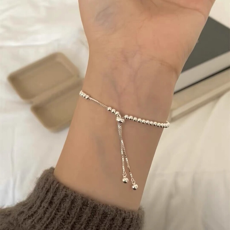S925 Sterling Silver Round Bead Pull-Out Bracelet for Women, Niche Design, High-End Accessible Luxury Elegant Bracelet, Versatile Bracelet S925 Sterling Silver Round Bead Pull-Out Bracelet for Women, Niche Design, High-End Accessible Luxury Elegant Bracelet, Versatile Bracelet