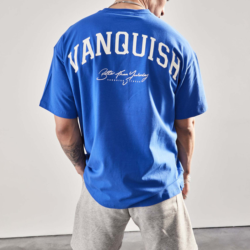 Pánské tričko VANQUISH oversized, čistě bavlněné tričko s kulatým výstřihem a krátkým rukávem, běžecké, tréninkové, ležérní_voghion.com