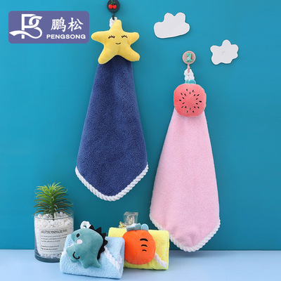 Coral Towel Hanging type kitchen Cartoon Towel thickening water uptake lovely Embroidery Lollipop Towel