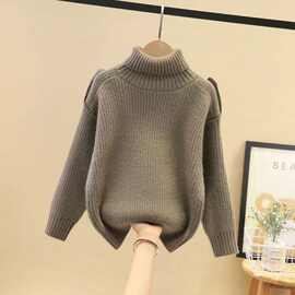 男大童新款儿童羊毛衫男孩高领加绒加厚春秋冬款套头宝宝毛衣潮流