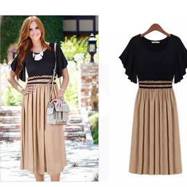 欧美大码连衣裙胖夏 新款女装收腰显瘦雪纺连衣裙长裙子女装 夏季