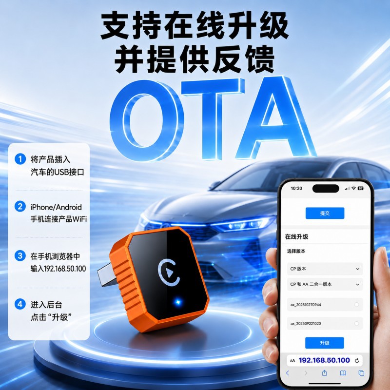 Cross-Border Popular Product: Wired-To-Wireless Carplay Box and Android Auto Box Two-In-One Car Connectivity Adapter