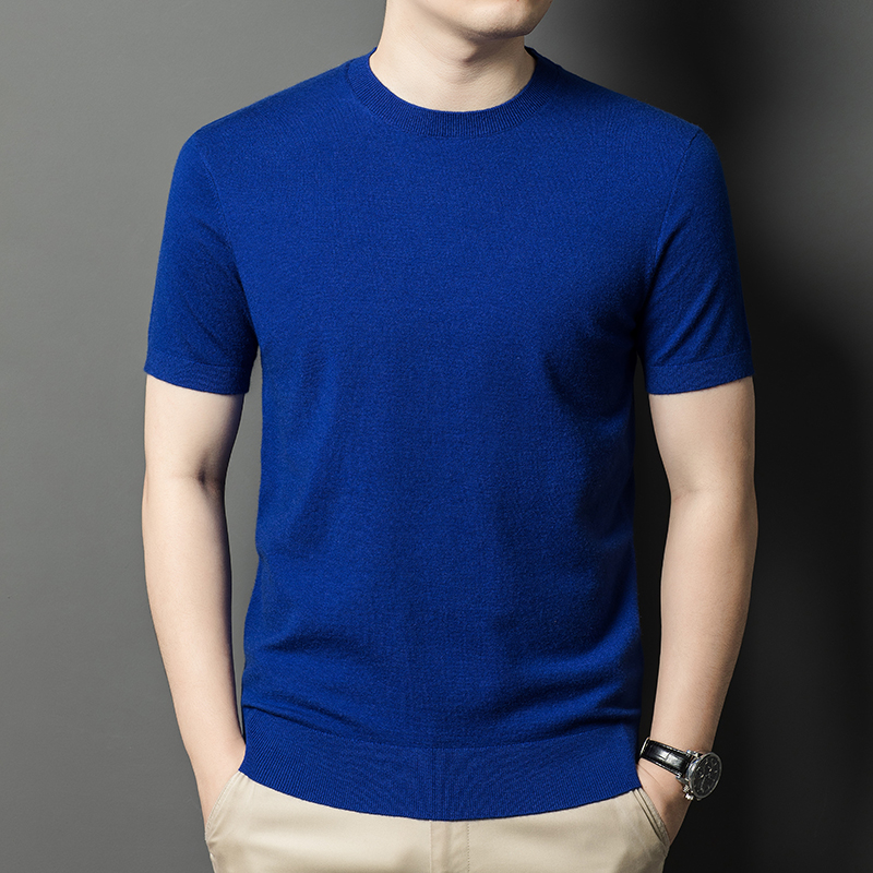 Ordos 100% cachemira pura, hombre de manga corta, suéter de lana de punto de cuello medio alto, suéter de manga media gruesa