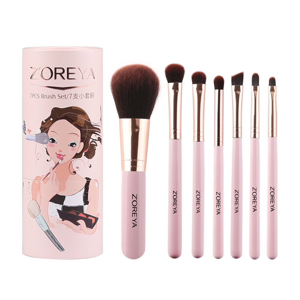 Zhuolya herramientas de belleza traje principiante 7 pelo animal sombra de ojos Fundación cepillo de almacenamiento cubo maquillaje cepillo conjunto completo