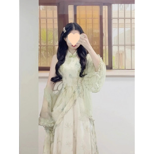 New Chinese Style Women's Ink Painting Cheongsam Improved Young Girl's Beautiful Retro Literary Dress Women's Summer New Style